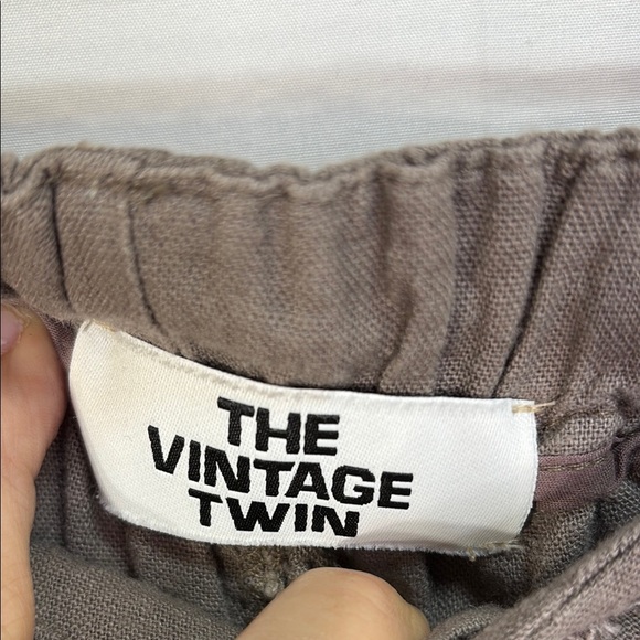 🦅 the vintage twin Brown linen blend Wide Leg Pants with Drawstring Waist - Picture 2 of 8